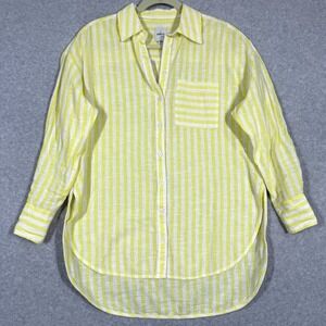 Maeve Anthropologie Top Womens XXS Linen‎ Blend Oversized Striped Button Tunic